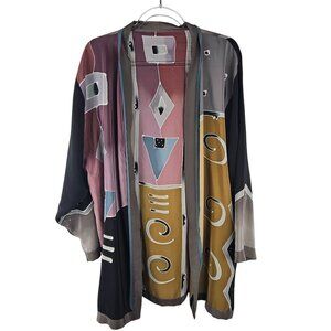 Shekina Hand-Painted Art Cardigan Duster O/S Grey Pink Luxurious Artsy
